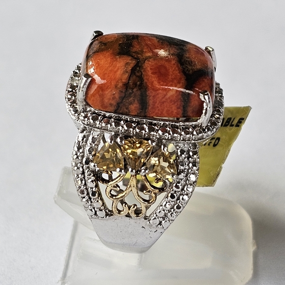 Chuck Clemency Jasper & Citrine Ring Platinum/14k/925 Sz 6! New - Picture 5 of 13